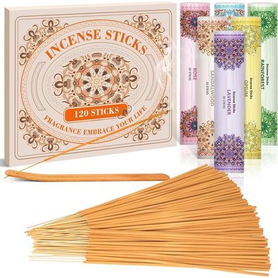 Räucherstäbchen Set 120 Stock Bernstein Moschus Rose Sandelholz Lavendel