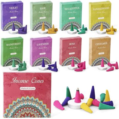 Räucherkegel Set 120st Gemischte Düfte Räucherkerze Aromatherapie Luftreinigung