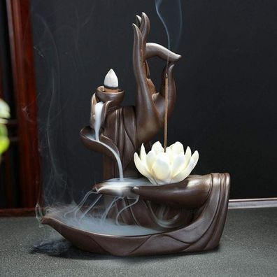 Lotus Rückfluss-Räucherkegel Halter + Räucherstäbchen, Handgefertigt