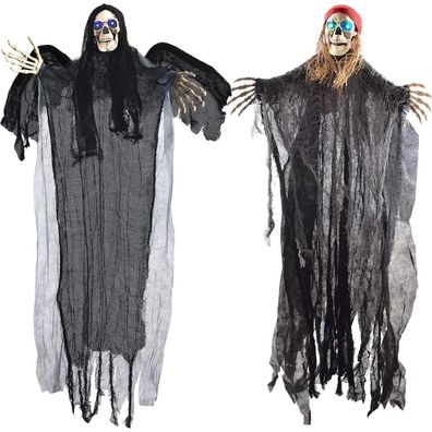 Halloween Skelett Geister LED Augen Fliegender Sensenmann Pirat 1m