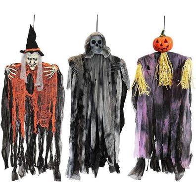 3er Set Hängende Geister Halloween Deko 90cm Sensenmann Hexe Outdoor Scary