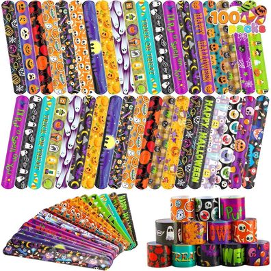 100 Halloween Slap Armbänder Kinder Snap Party Tütenfüller Classies Muster