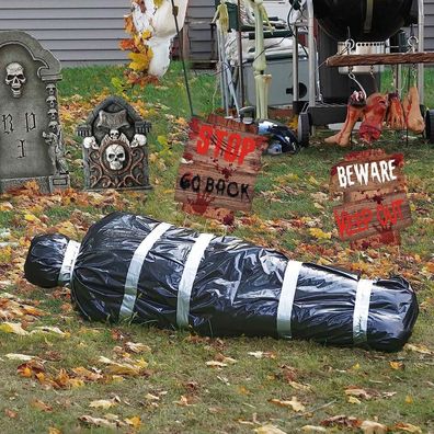 Halloween Deko Leichensack Requisiten 2024 Neu Schwarz Garten Aufblasbar