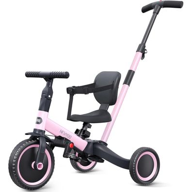 Newyoo 5 in 1 Dreirad Laufrad ab 1 Jahr mit Schubstange Kinder Rosa