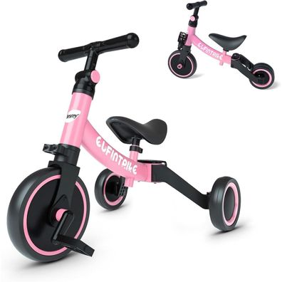 besrey 5 in 1 Kinderdreirad Laufrad Lauffahrrad Rosa 1-4 Jahre
