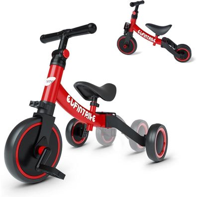besrey 5-in-1 Laufrad Kinderdreirad Lauffahrrad ab 1-4 Jahren Rot