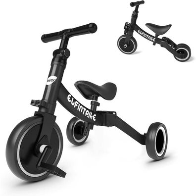 Kinder Laufrad 5-in-1 Dreirad Lauffahrrad Schwarz 1-4 Jahre