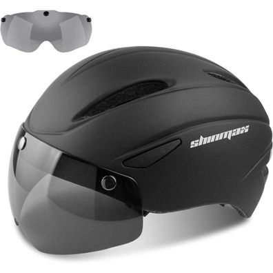 Shinmax Fahrradhelm Herren Damen mit Visier Abnehmbarer Schutzbrille Schwarz