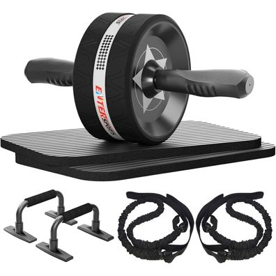 EnterSports 6-in-1 Bauchroller Set mit Fitnessband Liegestuetze Kniematte