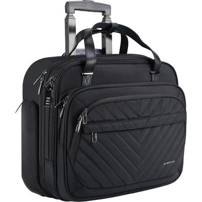 Rollende Laptoptasche Frauen 15,6 Zoll RFID Wasserabweisend Schwarz