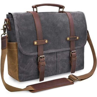 Herren Umhängetasche Laptoptasche Canvas Vintage 15.6 Grau