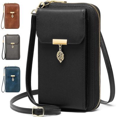VOBUKE Handytasche Damen RFID Schutz Umhängetasche Leder 12 Kartenfächer