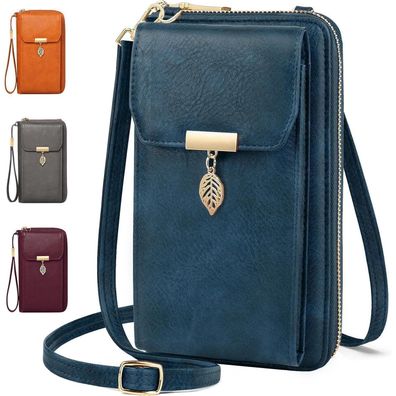 Handytasche Damen Umhänge Leder RFID Schutz Crossbody Vintage Dunkelblau