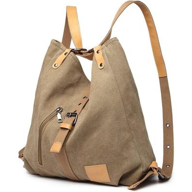 KONO Damen Henkeltasche Canvas Rucksack Groß Anti-Diebstahl Braun