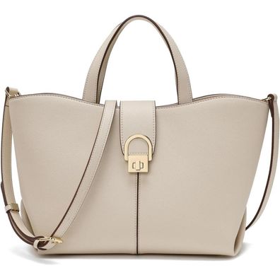 Damen Handtasche Beige Leder Umhängetasche mit Metallreißverschluss