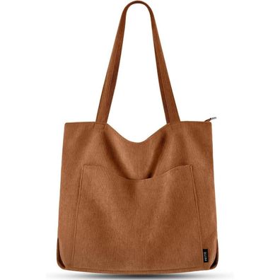 Prite Damen Cord Shopper Umhängetasche Groß, Beuteltasche für Schule, Arbeit