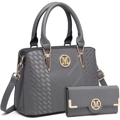 Miss Lulu Handtasche Damen Set Grau PU-Leder Geldbörse