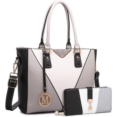 Miss Lulu Damen Handtasche V-förmiges Design Schultertasche Shopper Grau
