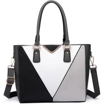 Miss Lulu Damen Handtasche Schultertasche Shopper V-Design 26cm Grau