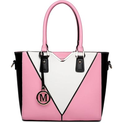 Miss Lulu Handtasche Damen Schultertasche V-Design Synthetic Ledertasche M Rosa
