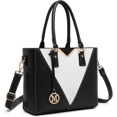 Miss Lulu Damen Handtasche Schultertasche Shopper V-Design Schwarz