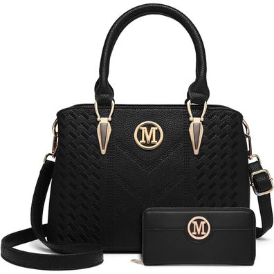 Miss Lulu Handtasche Damen Mittelgroß PU-Leder Elegant Henkeltasche 2-schwarz