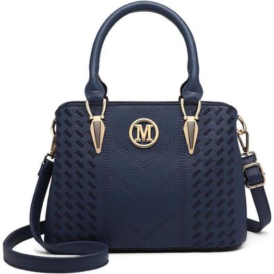 Miss Lulu Damen Handtasche Mittelgroß Blau Lychee Muster Echtleder