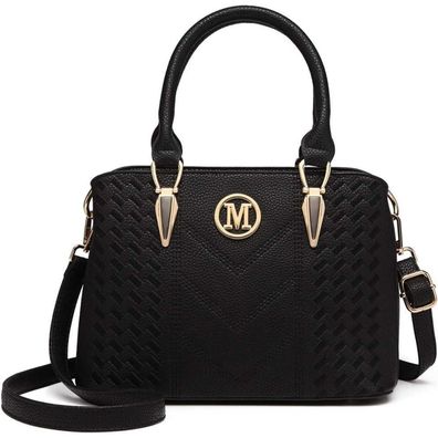 Miss Lulu Damenhandtasche Mittelgroß Schwarz Lychee Muster Schnappverschluss