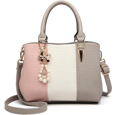 Miss Lulu Damen Handtasche Mittelgroß Multicolor Henkeltasche Grau