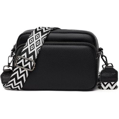 Damen Handy Umhängetasche Echtes Leder Crossbody Bag Schultertasche Schwarz