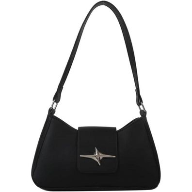 Kleine Damen Schultertasche Leder Vintage y2k Hobo Bag Schwarz