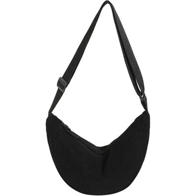 Kleine Cord Halbmondtasche Crossbody Bag Damen Umhängetasche A-schwarz