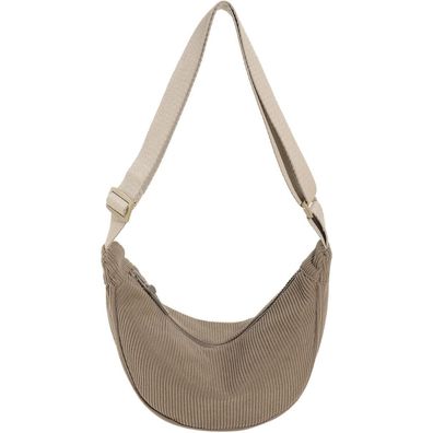 Kleine Cord Halbmond Umhängetasche Damen Crossbody Bauchtasche A-Khaki