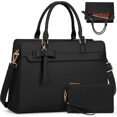 Handtasche Damen Shopper 15.6 Zoll Laptoptasche PU Leder Schwarz