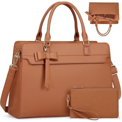 Rainsmore Handtasche Damen 15.6 Zoll Laptop Shopper PU Leder Braun