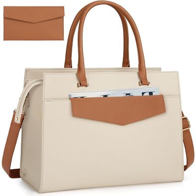 Rainsmore Handtasche Damen Umhängetasche 2 in 1 Laptoptasche 15.6 Zoll Beige