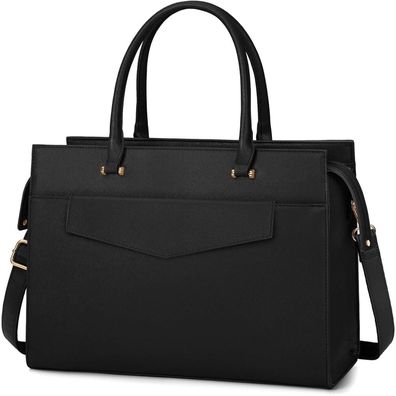 Rainsmore Damen Handtasche Umhängetasche 15.6 Zoll Schwarz PU-Leder