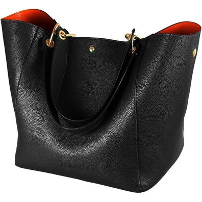 Große Damen Handtasche PU Leder Schwarz Henkeltasche Schultertasche