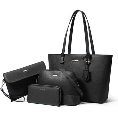 YTL Damen Handtasche Tote Schultertasche Umhängetasche 4-teiliges Set Aa-schwarz