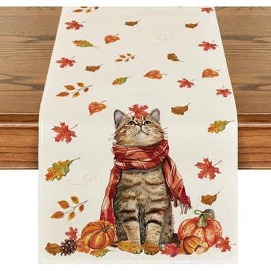 Artoid Mode Herbst Katze Kürbisse Ahornblätter Tischläufer 40x300 cm Beige