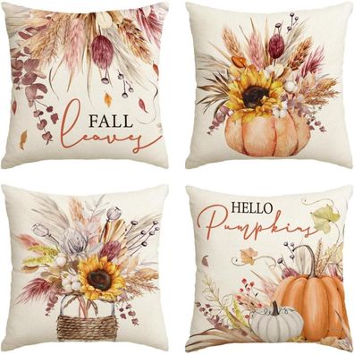 Sonnenblumen Blätter Kürbisse Herbst Kissenbezüge 4er Set 50x50 cm