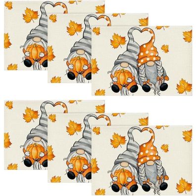 Herbst Tischsets 6er Set 30x45cm Ahornblätter Kürbisse Urlaub Deko