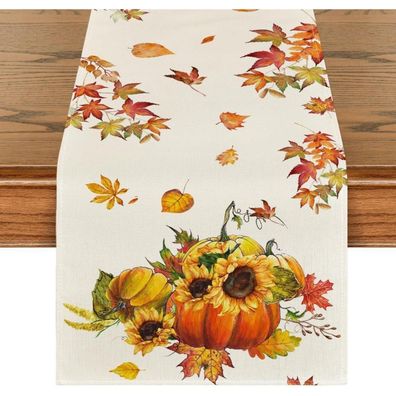 Herbst Tischläufer Kürbisse Ahornblätter Sonnenblumen 40x180 cm