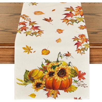 Artoid Mode Herbst Tischläufer Kürbisse Ahornblätter Sonnenblumen 40x300 cm