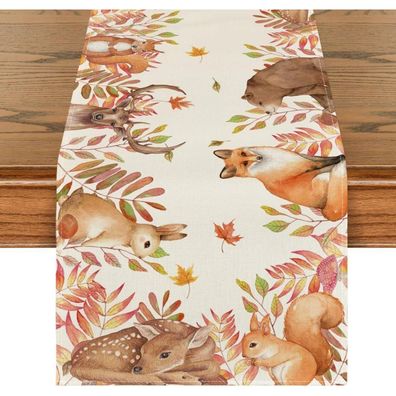 Artoid Mode Herbst Tischläufer Sikahirsch Eichhörnchen 40x180cm Beige
