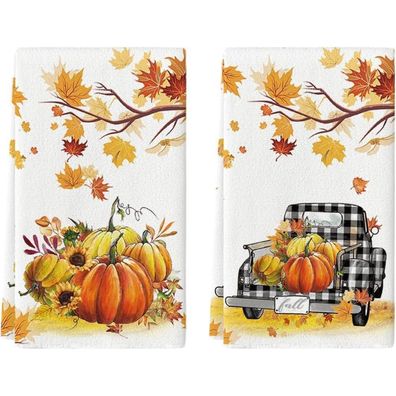 Herbst Küchentücher Ahornblätter Kürbisse LKW 42x65cm 2er Set