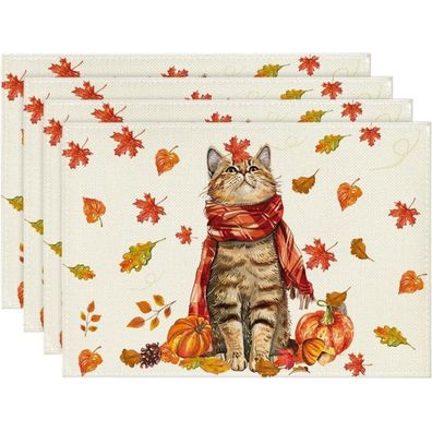 Herbst Platzsets Kürbisse Ahornblätter 4er Set 30x45cm Urlaub Tischsets neu