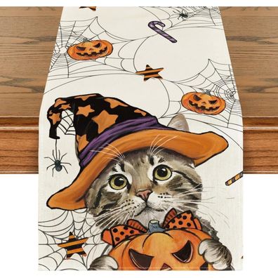 Artoid Mode Halloween Katze Jack-o-Laterne Tischläufer 40x180 cm