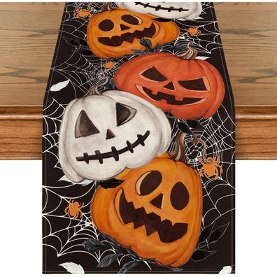 Halloween Tischläufer Schwarz Spinnennetz Kürbisse Laterne 40x180 cm