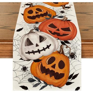 Halloween Tischläufer Spinnennetz Jack-o-Laterne Kürbisse 40x140 cm
